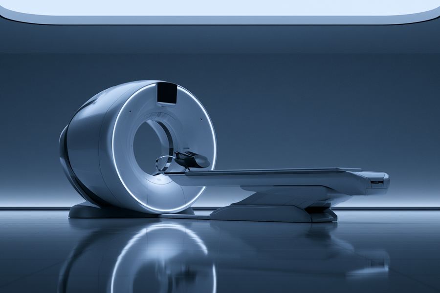 A modern CT scanner in a bright diagnostic imaging suite
