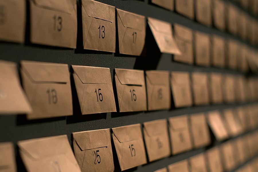 A board of numbered sealed envelopes used for the Catch the Ace draw