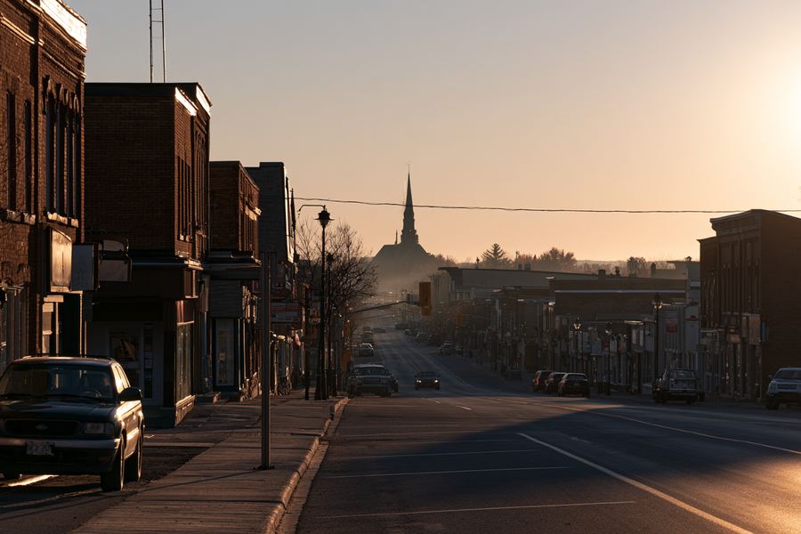 Main street of a small Ottawa Valley town at first light